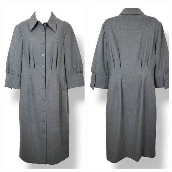 Worth Wool Blend Button Down Pleated Suit Dress in Gray Size 10 - Picture 1 of 8